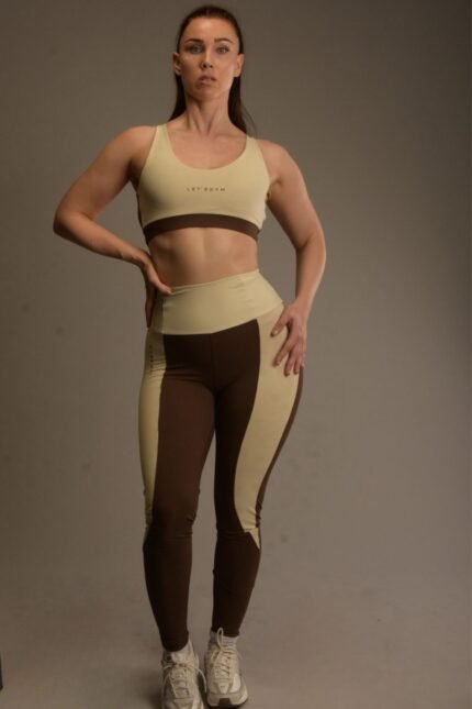 Naisten urheiluleggingsit – korkeavyötäröiset, kaksiväriset, ribbineulos